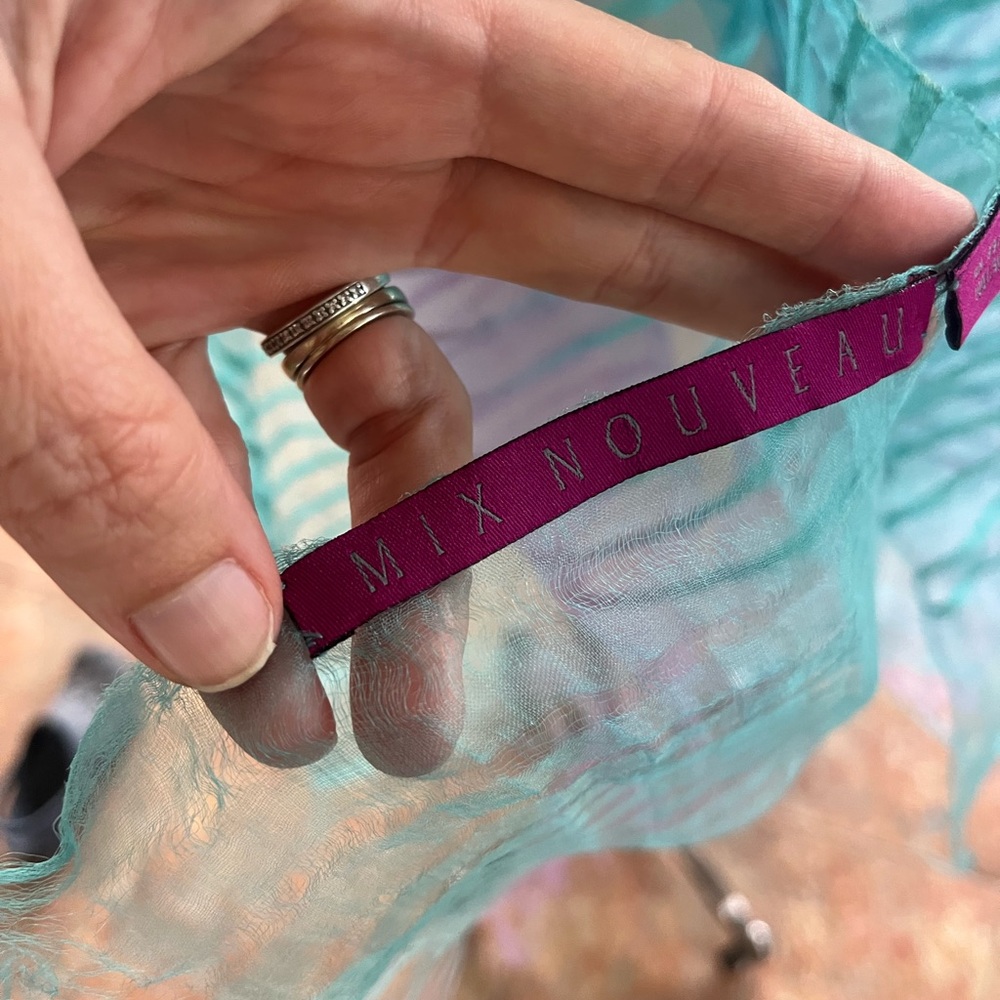 Silk Teal and Purple Sheer Scarf - Picture 5 of 14